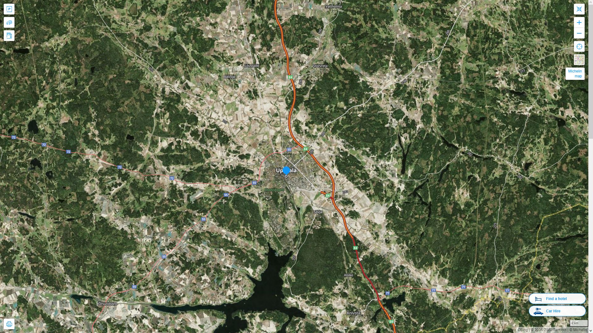 Uppsala Highway and Road Map with Satellite View
